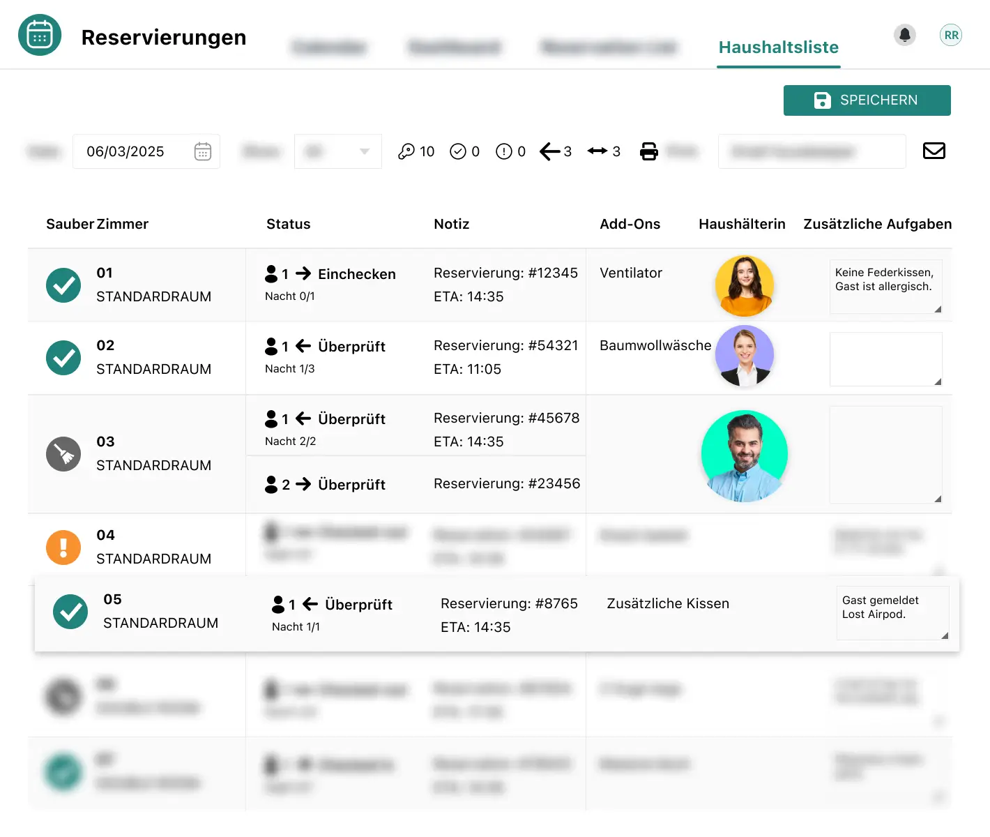 Housekeeping- und Wartungsverwaltung im Hotel
