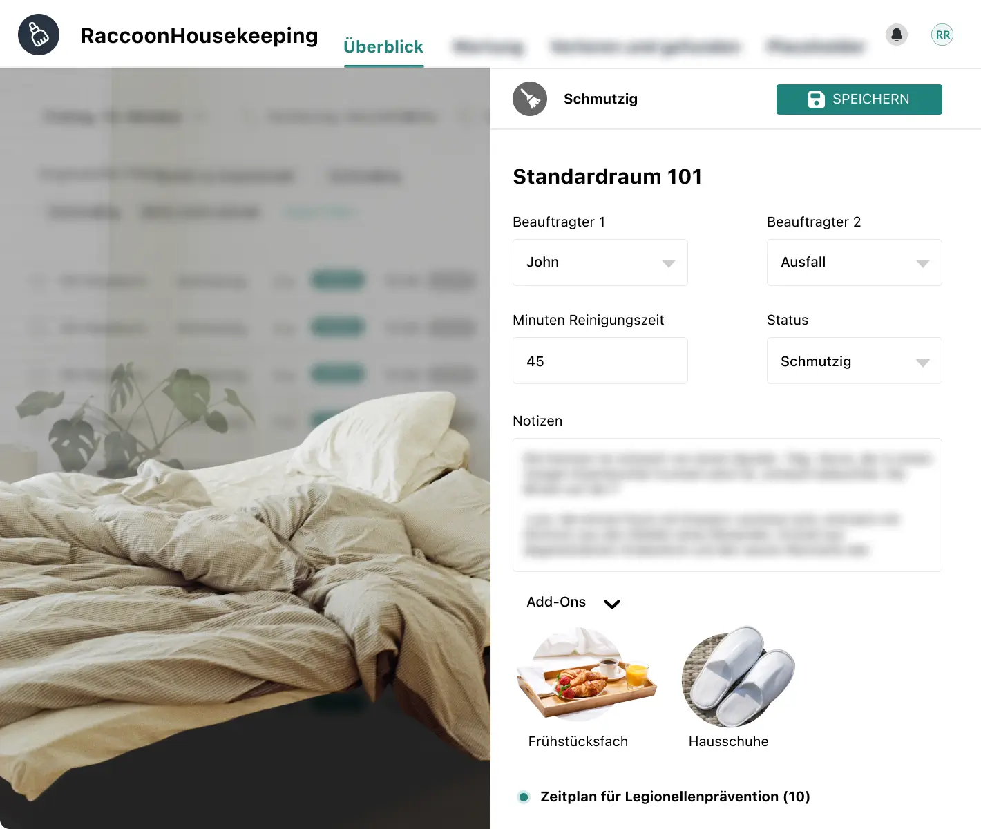 RoomRaccoon hotel housekeeping reinigungsstatus dashboard
